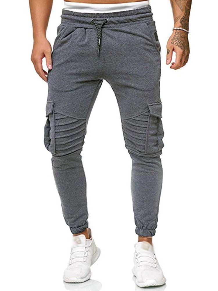 Pantalon Décontracté À Lacets Uni À Poche Pour Hommes