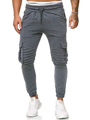 Pantalon Décontracté À Lacets Uni À Poche Pour Hommes