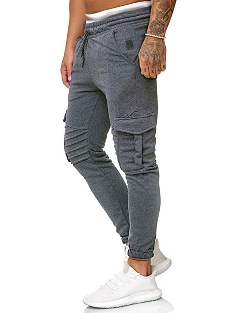 Pantalon Décontracté À Lacets Uni À Poche Pour Hommes