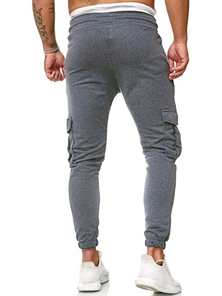 Pantalon Décontracté À Lacets Uni À Poche Pour Hommes