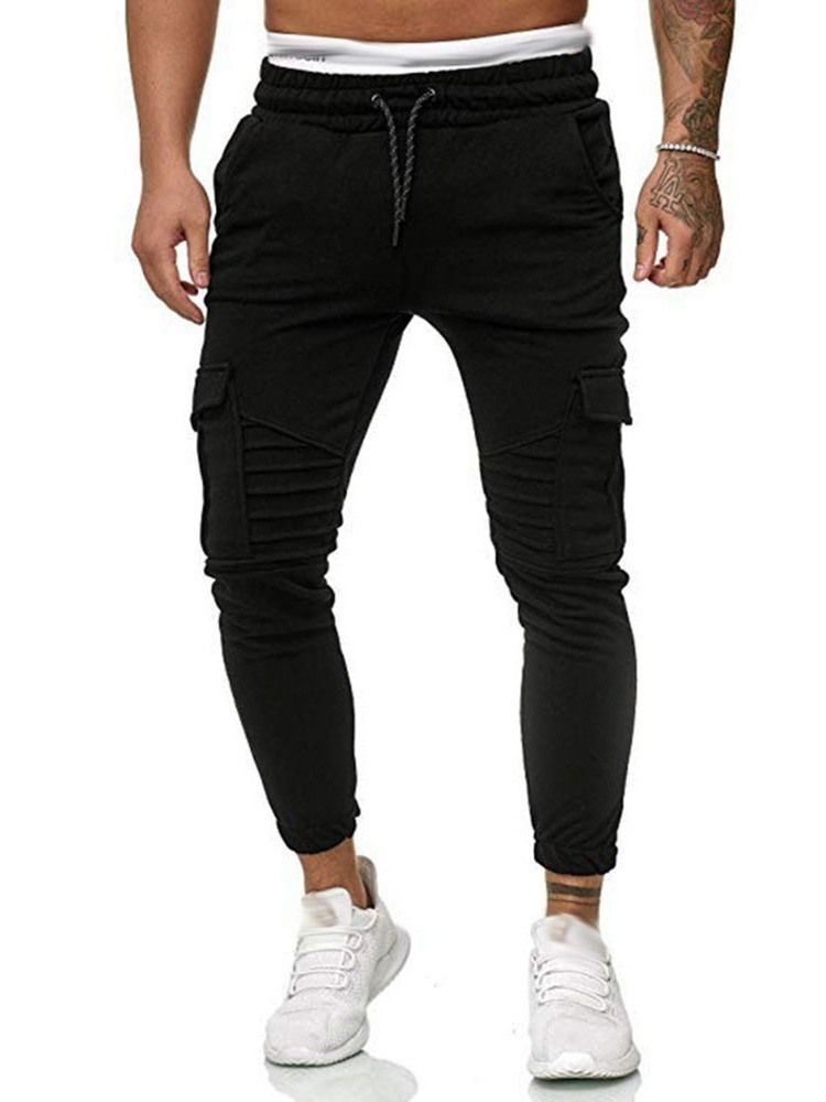 Pantalon Décontracté À Lacets Uni À Poche Pour Hommes