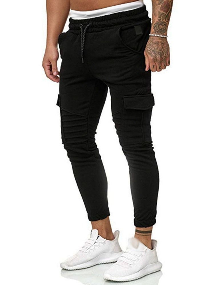 Pantalon Décontracté À Lacets Uni À Poche Pour Hommes