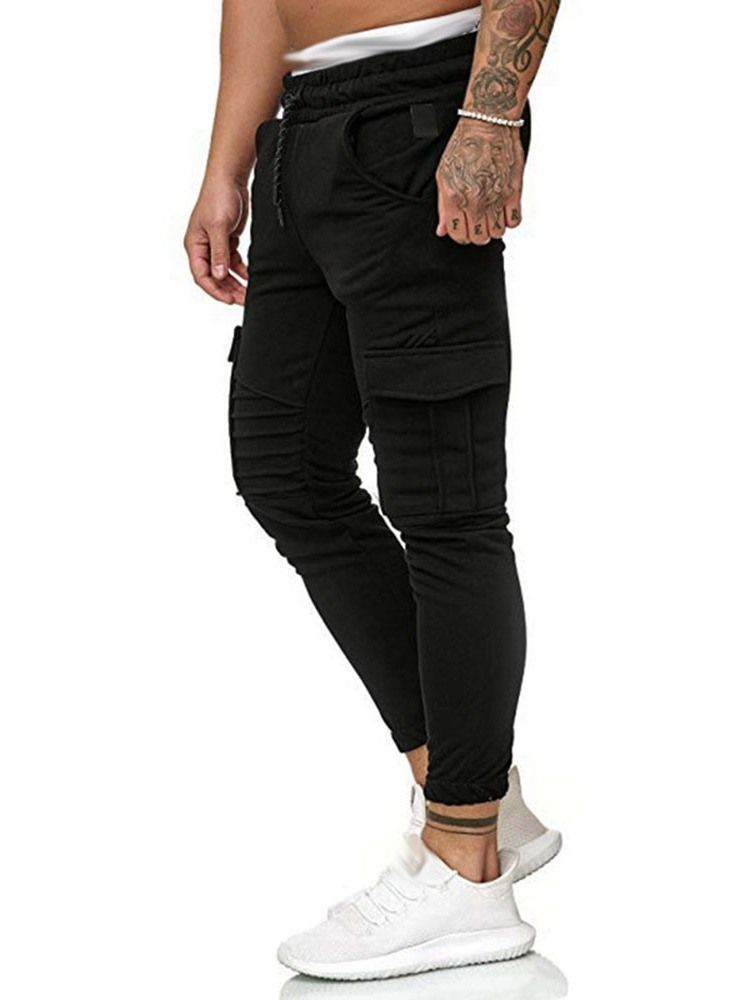 Pantalon Décontracté À Lacets Uni À Poche Pour Hommes