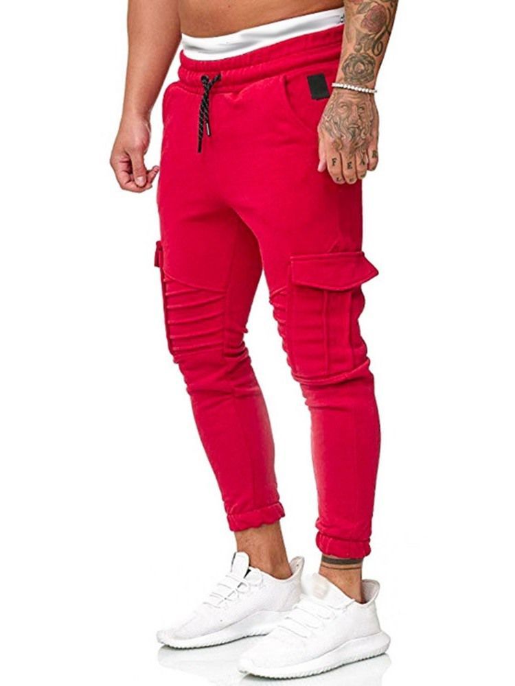 Pantalon Décontracté À Lacets Uni À Poche Pour Hommes