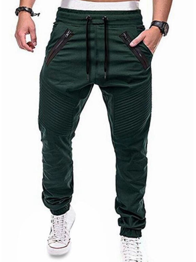 Pantalon Décontracté Olive Pour Hommes À Lacets Et À Lacets