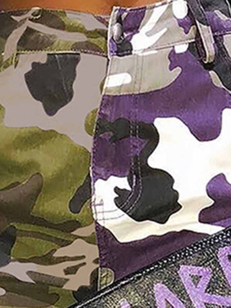 Pantalon Décontracté En Patchwork À Taille Haute Et Imprimé Camouflage Pour Femmes