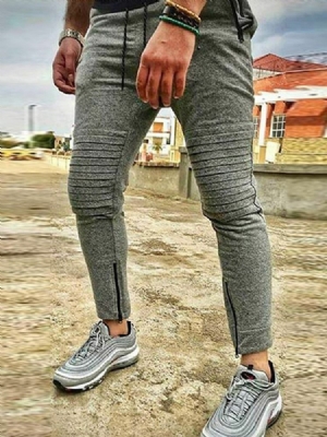 Pantalon Décontracté Plissé À Taille Moyenne Et À Lacets Pour Hommes