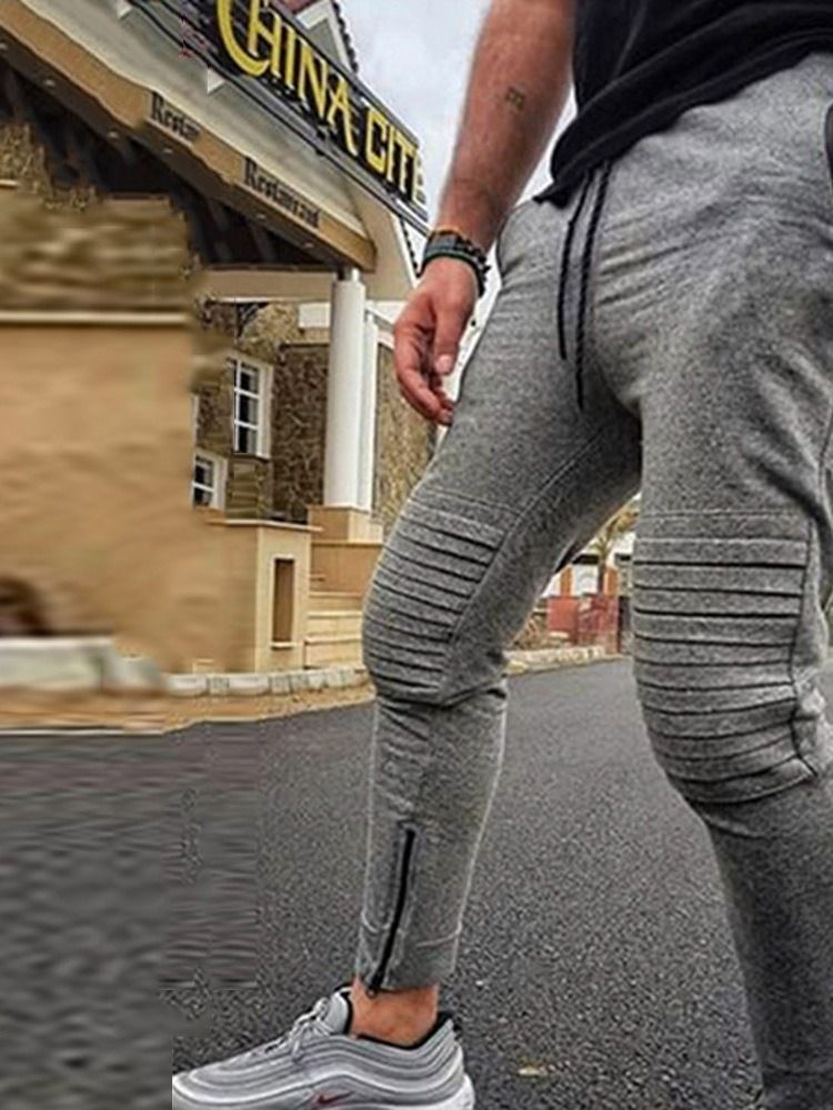 Pantalon Décontracté Plissé À Taille Moyenne Et À Lacets Pour Hommes