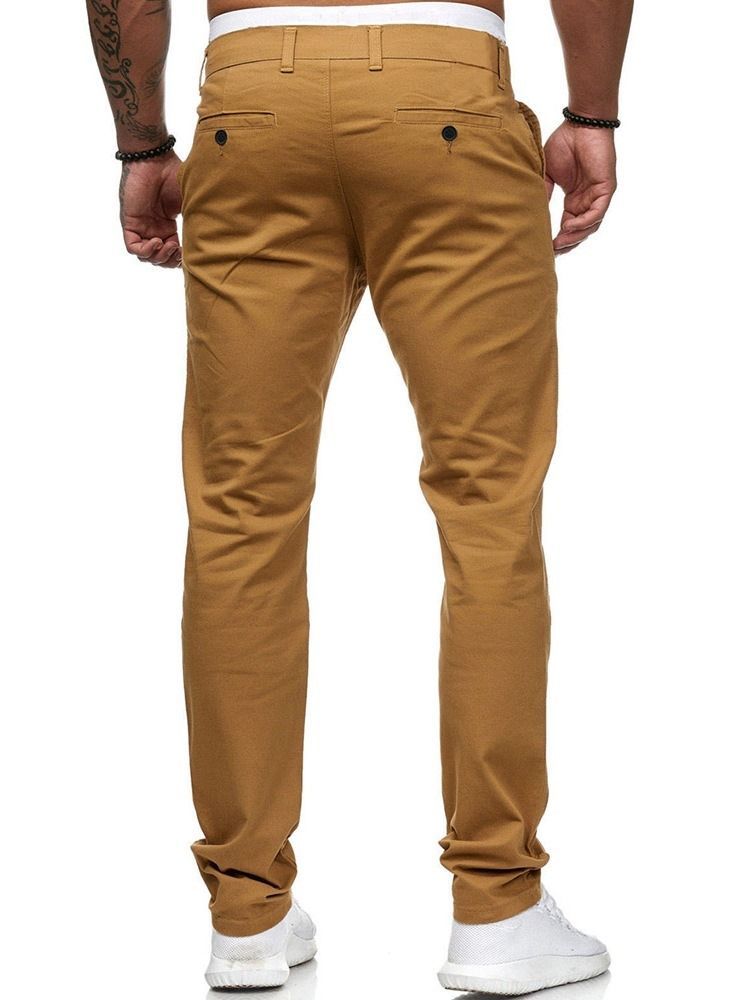 Pantalon Décontracté À Poche Unie Et À Glissière Droite Pour Hommes