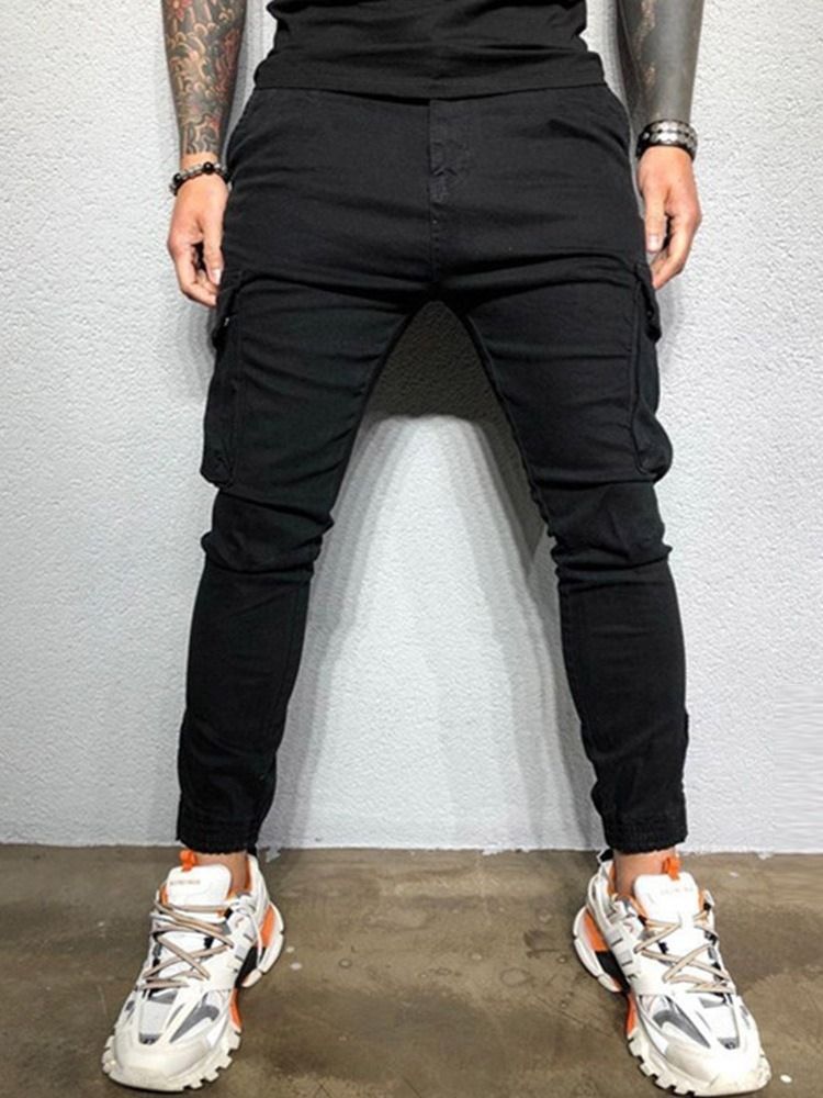 Pantalon Décontracté Quatre Saisons À Poche Unie Pour Hommes