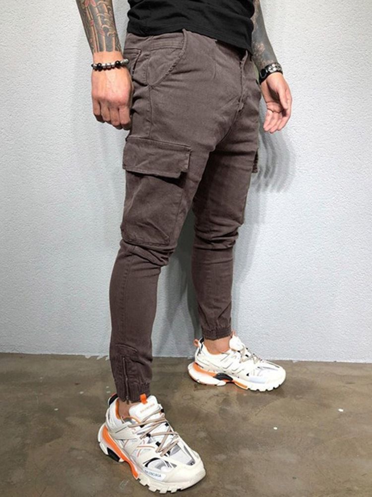 Pantalon Décontracté Quatre Saisons À Poche Unie Pour Hommes