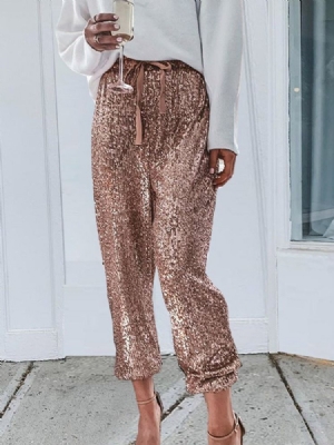 Pantalon Décontracté À Taille Haute Et À Paillettes Pour Femmes