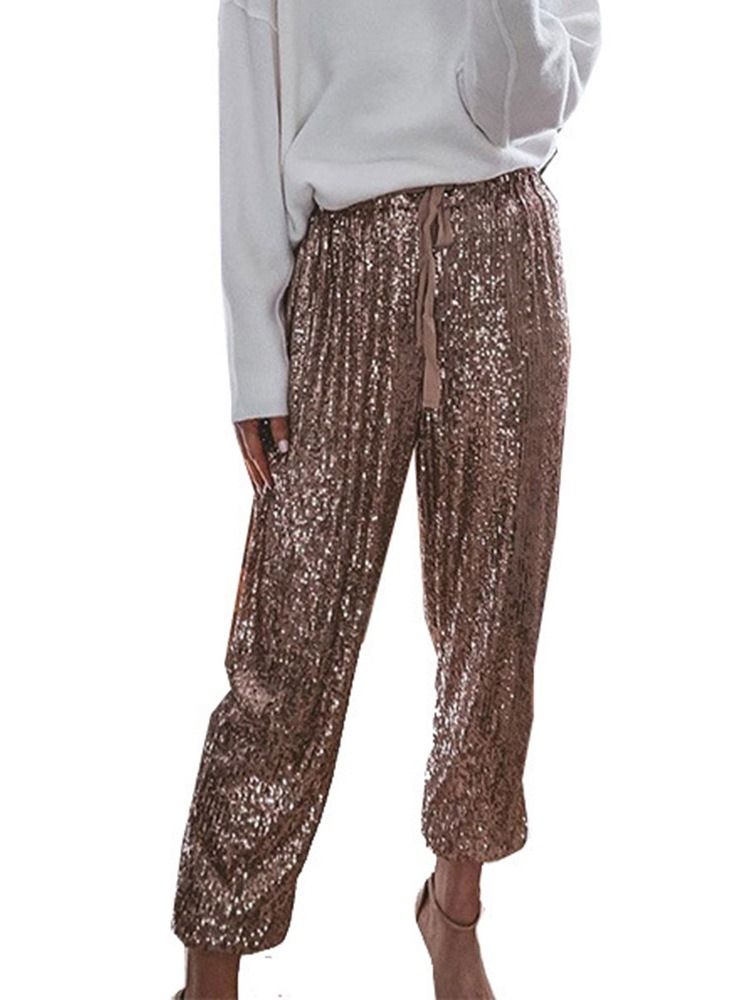 Pantalon Décontracté À Taille Haute Et À Paillettes Pour Femmes