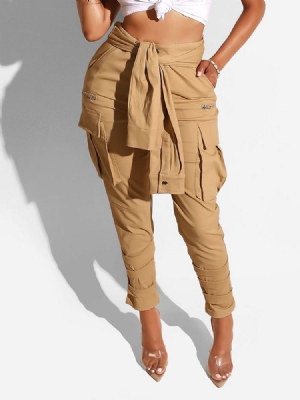 Pantalon Décontracté Taille Haute À Taille Haute Et À Poche Pour Femme