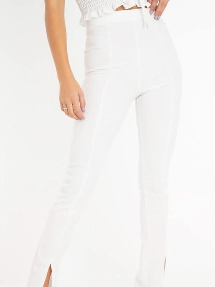 Pantalon Décontracté Taille Haute Fendu Uni Pour Femme