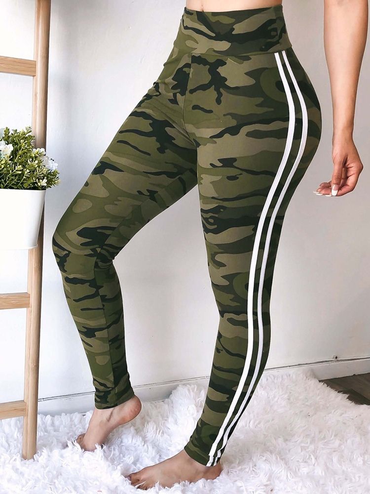 Pantalon Décontracté Taille Haute À Imprimé Camouflage Pour Femmes