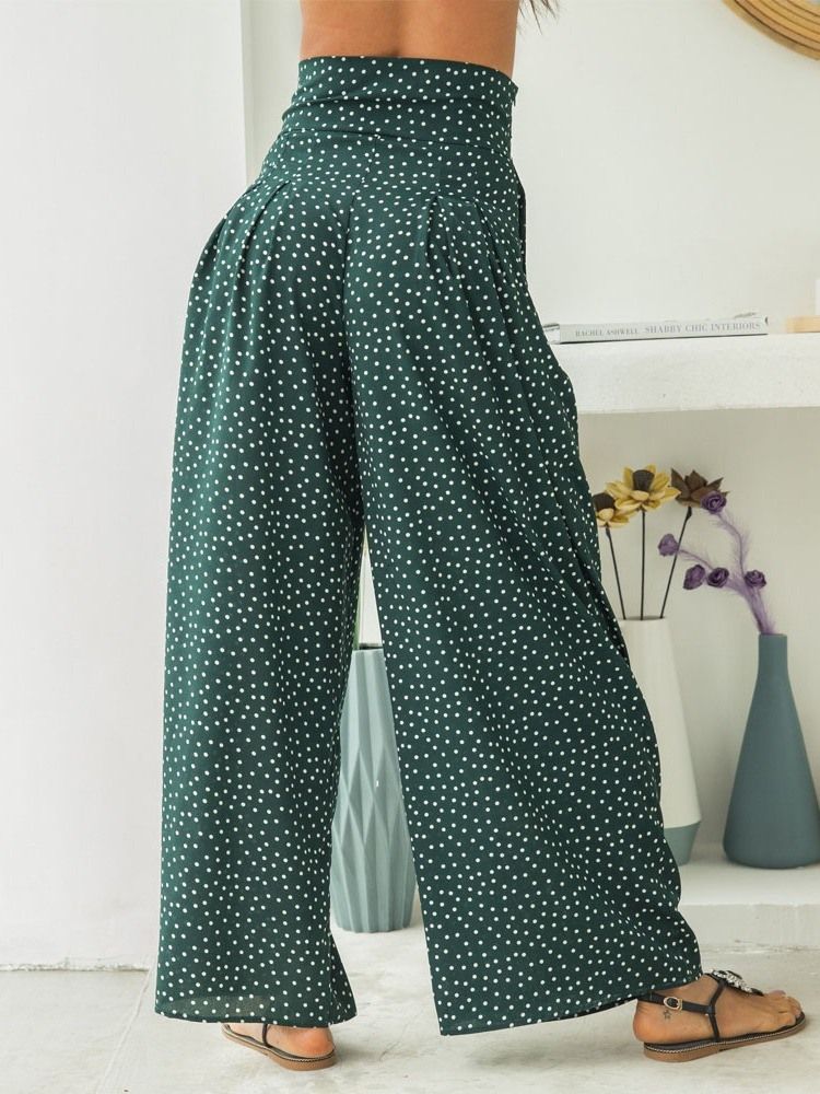 Pantalon Décontracté Taille Haute À Lacets Et À Pois Pour Femmes