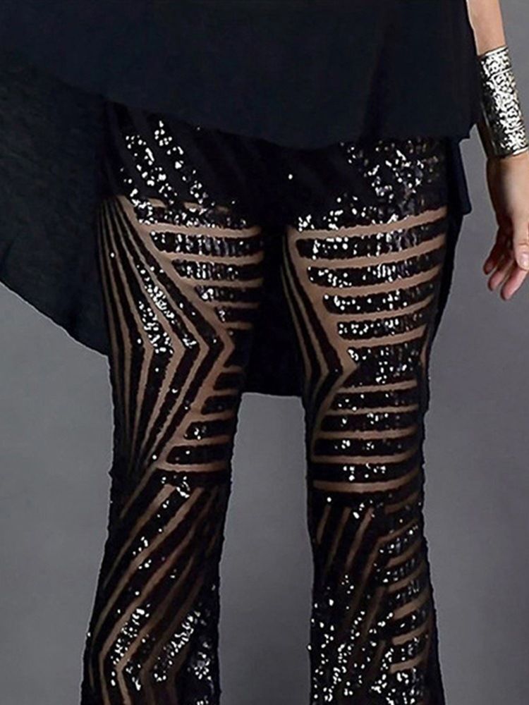 Pantalon Décontracté Taille Haute À Paillettes Pour Femmes