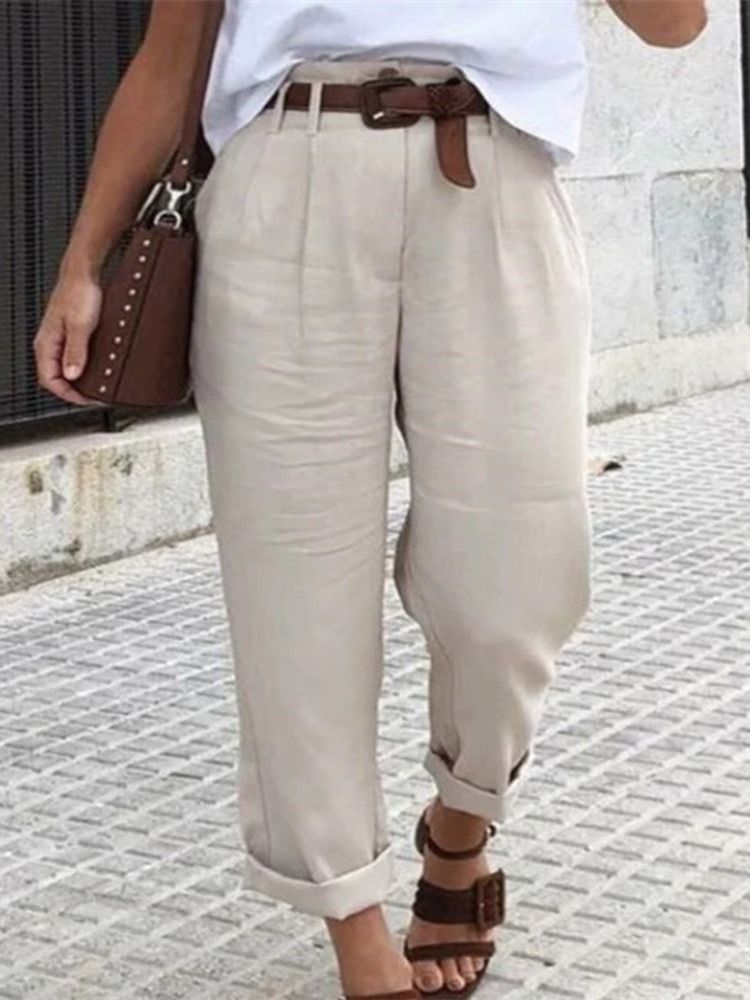 Pantalon Décontracté Uni Et Droit Sur Toute La Longueur Pour Femmes