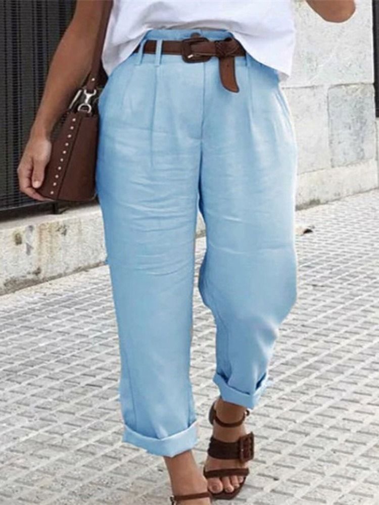 Pantalon Décontracté Uni Et Droit Sur Toute La Longueur Pour Femmes