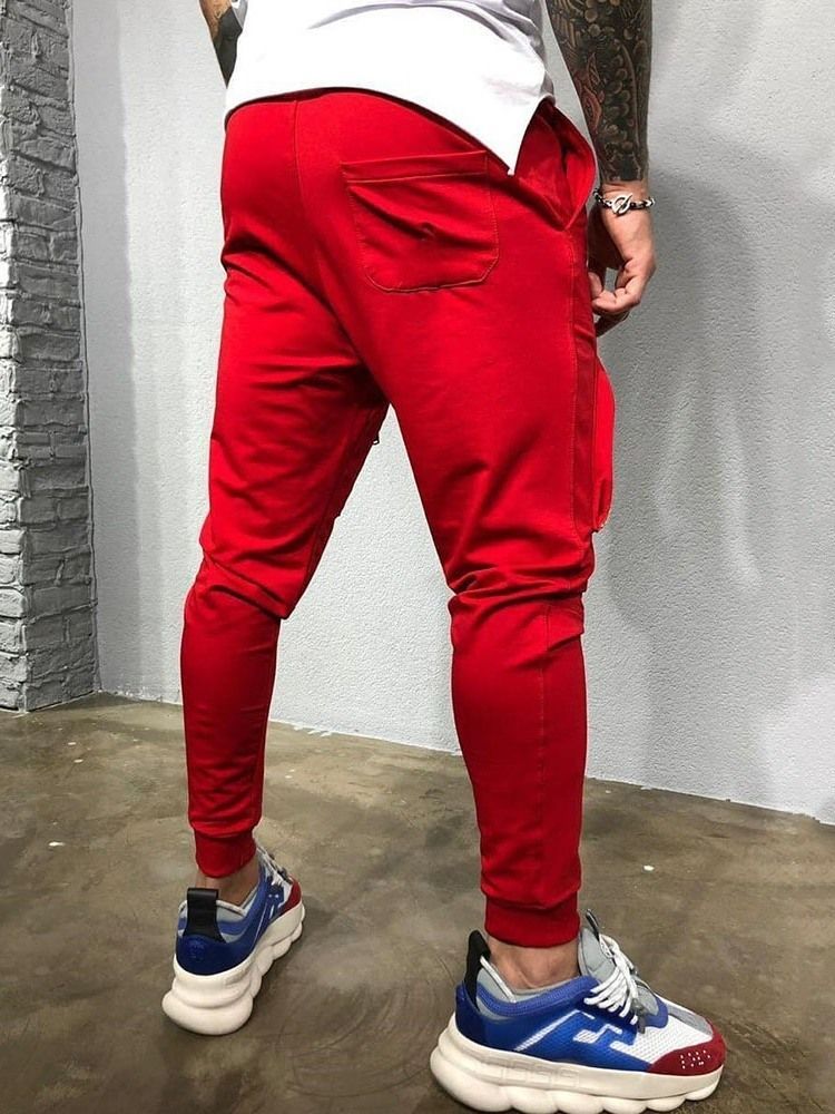 Pantalon Décontracté Uni À Fermeture Éclair Et À Lacets À Taille Moyenne Pour Hommes