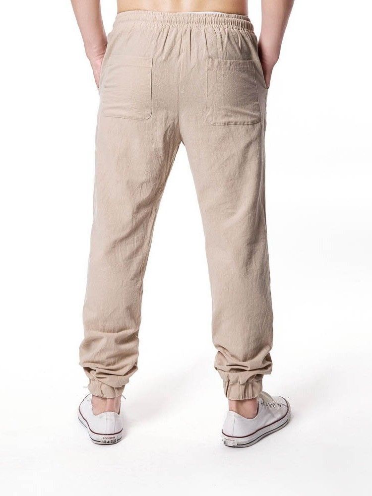 Pantalon Décontracté Uni À Lacets Pour Hommes