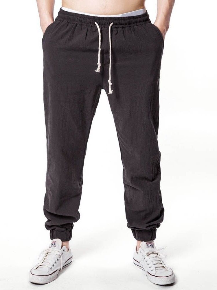 Pantalon Décontracté Uni À Lacets Pour Hommes