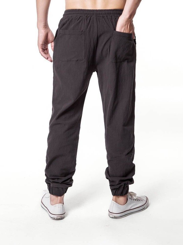 Pantalon Décontracté Uni À Lacets Pour Hommes