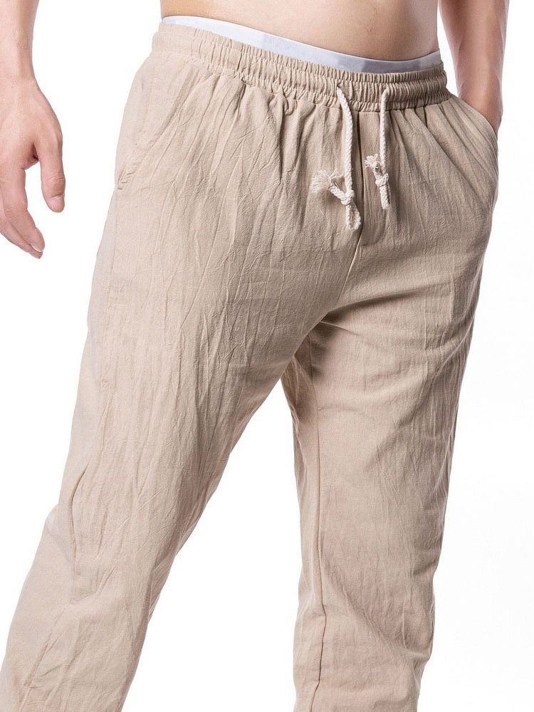 Pantalon Décontracté Uni À Lacets Pour Hommes