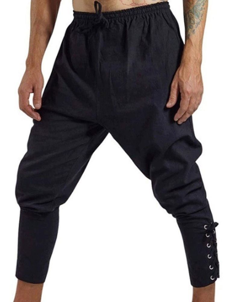 Pantalon Décontracté Uni À Lacets Pour Hommes