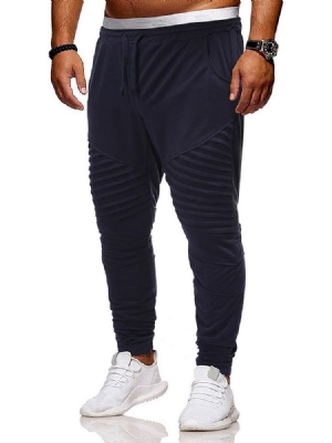 Pantalon Décontracté Uni À Lacets Pour Hommes