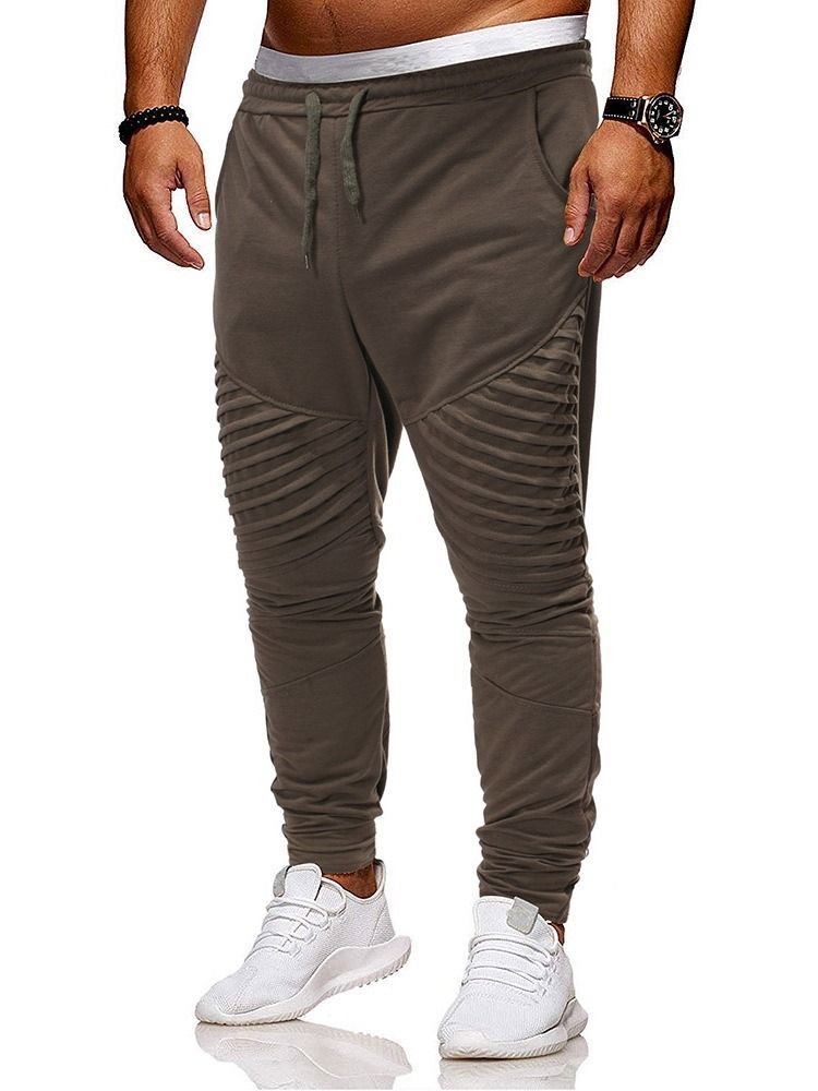 Pantalon Décontracté Uni À Lacets Pour Hommes