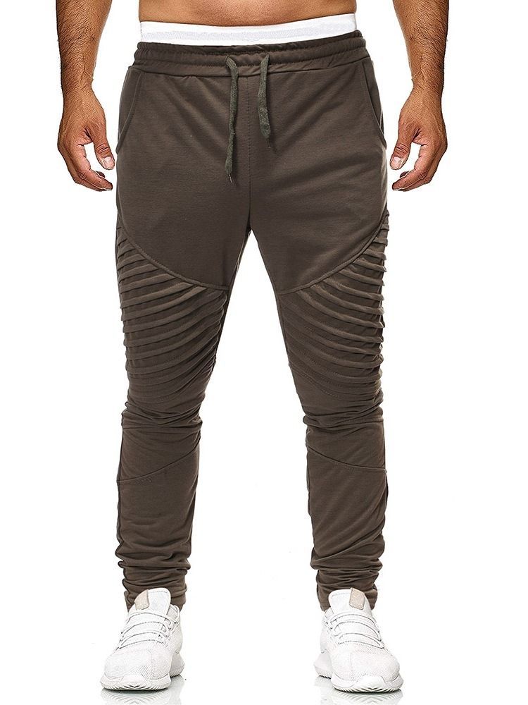 Pantalon Décontracté Uni À Lacets Pour Hommes