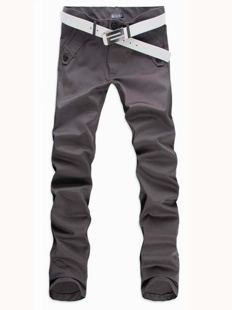 Pantalon Décontracté Uni À Poche Droite Pour Hommes