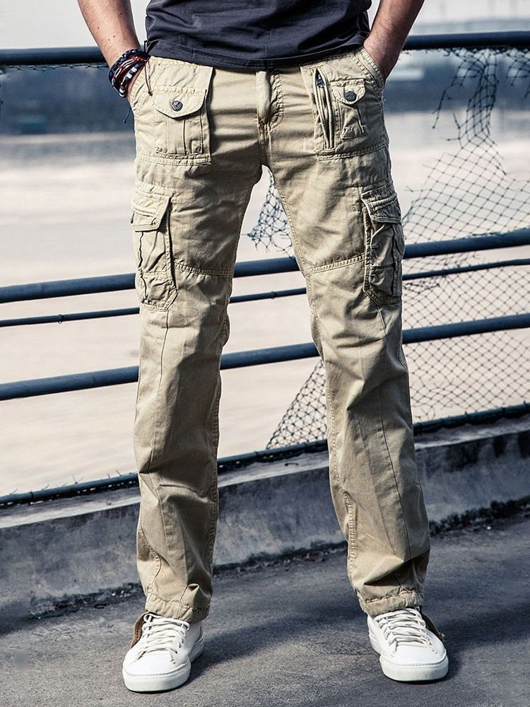 Pantalon Décontracté Uni Quatre Saisons À Taille Moyenne Avec Poche Pour Hommes