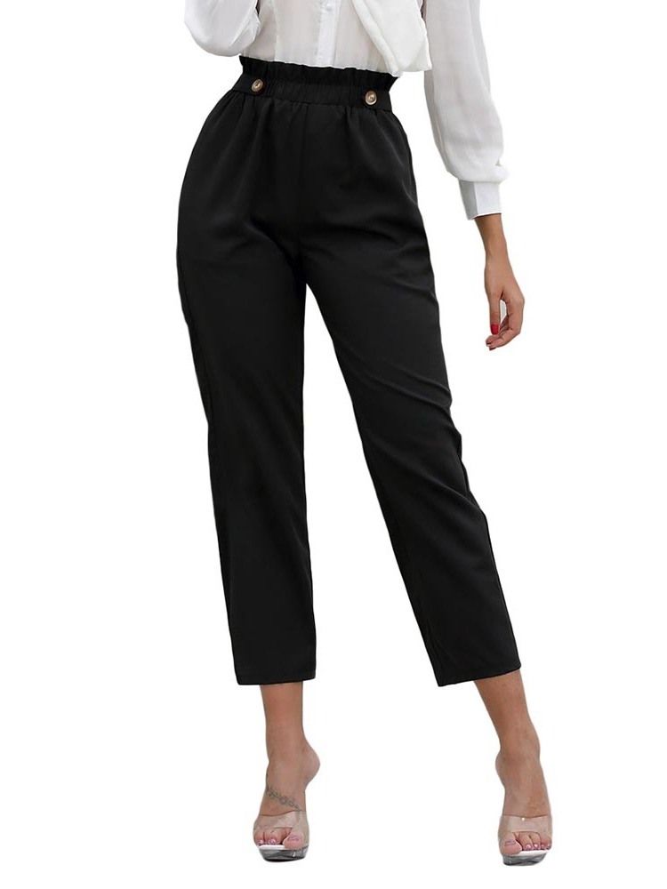 Pantalon Décontracté Uni À Taille Haute Et Taille Haute Pour Femme