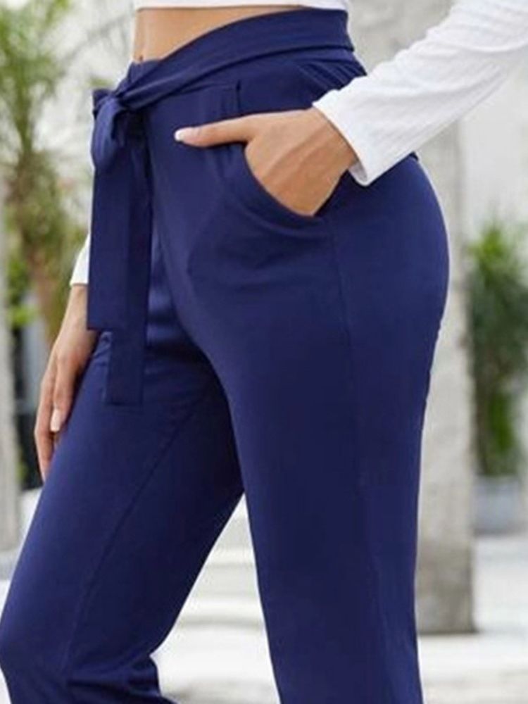 Pantalon Décontracté Uni Taille Haute Pour Femme