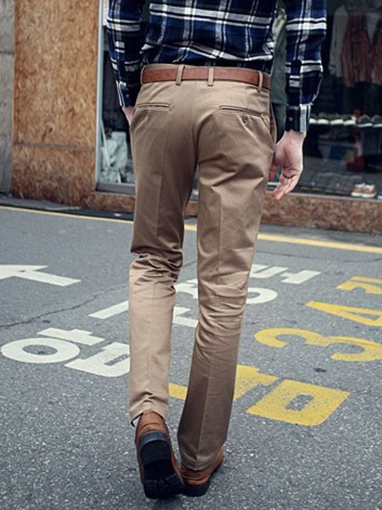 Pantalon Décontracté Uni À Taille Moyenne Et Fermeture Éclair Pour Hommes