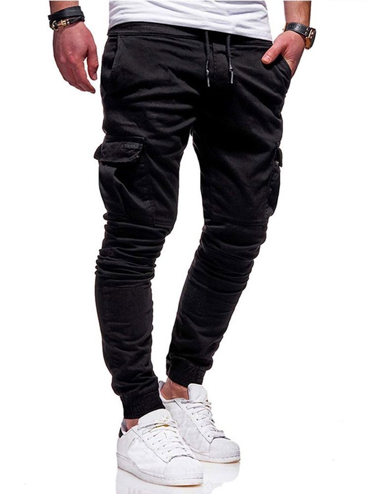 Pantalon Décontracté Uni Taille Moyenne Pour Hommes