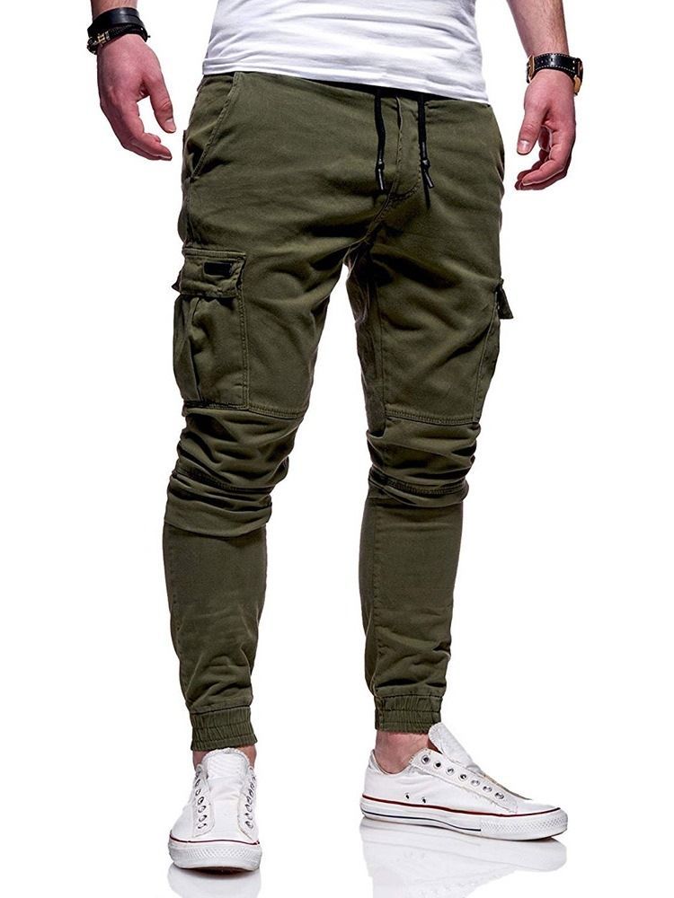 Pantalon Décontracté Uni Taille Moyenne Pour Hommes