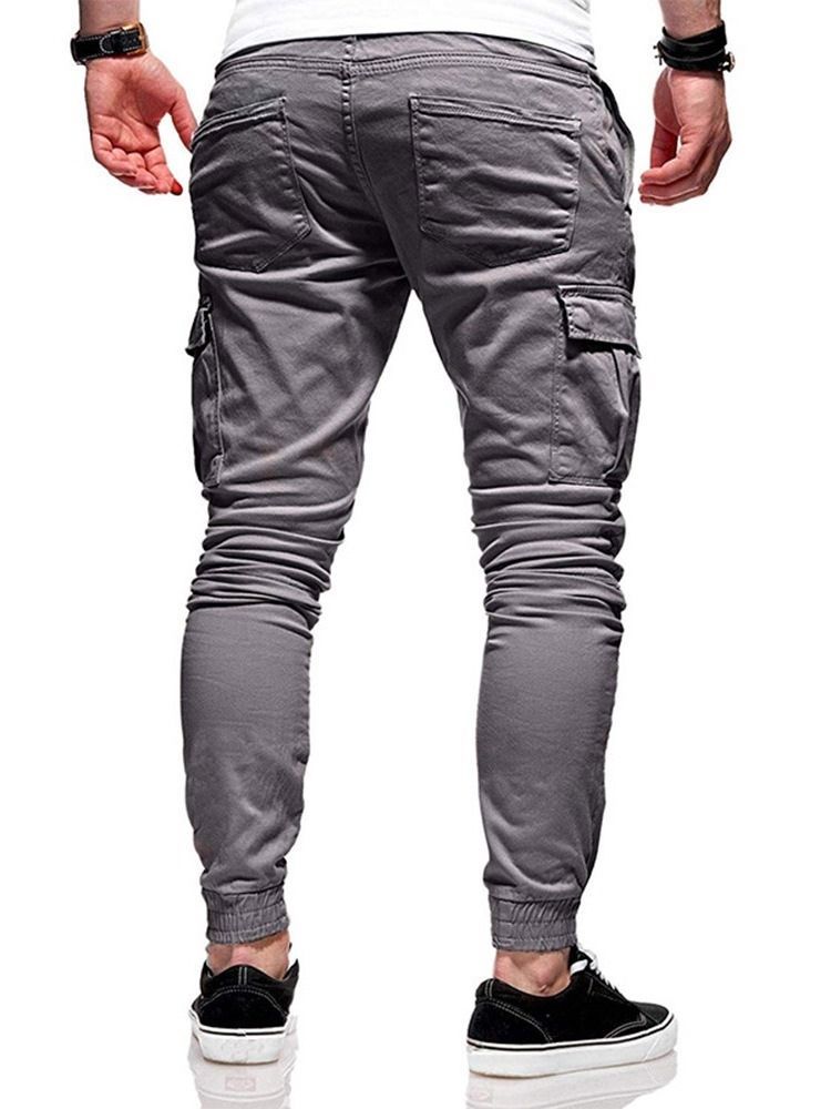 Pantalon Décontracté Uni Taille Moyenne Pour Hommes