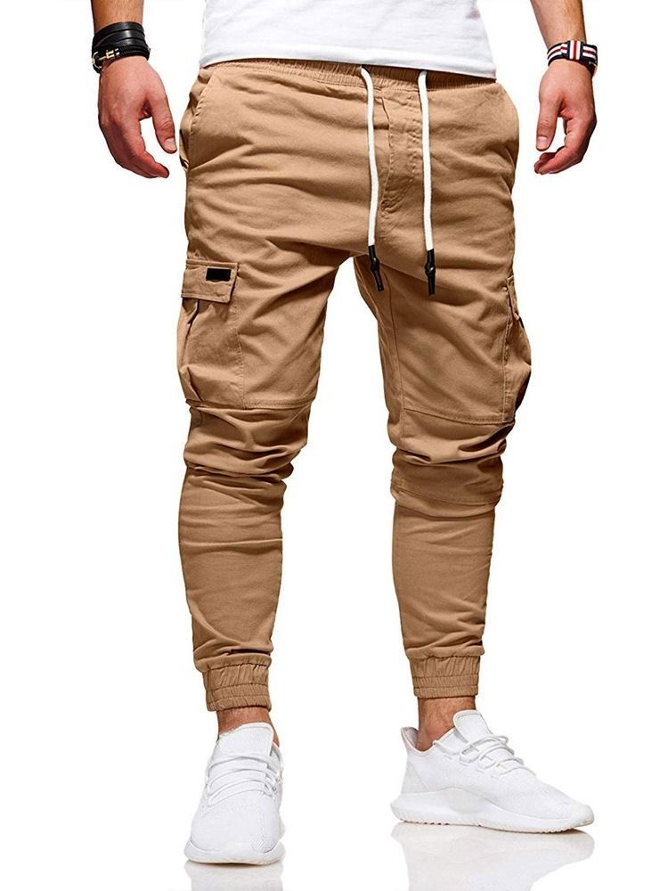 Pantalon Décontracté Uni Taille Moyenne Pour Hommes