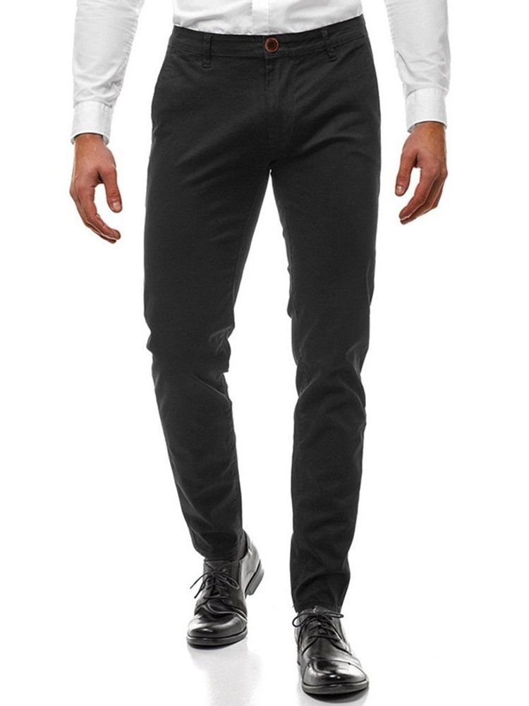 Pantalon Décontracté Uni À Taille Moyenne Pour Hommes