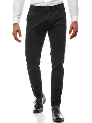 Pantalon Décontracté Uni À Taille Moyenne Pour Hommes