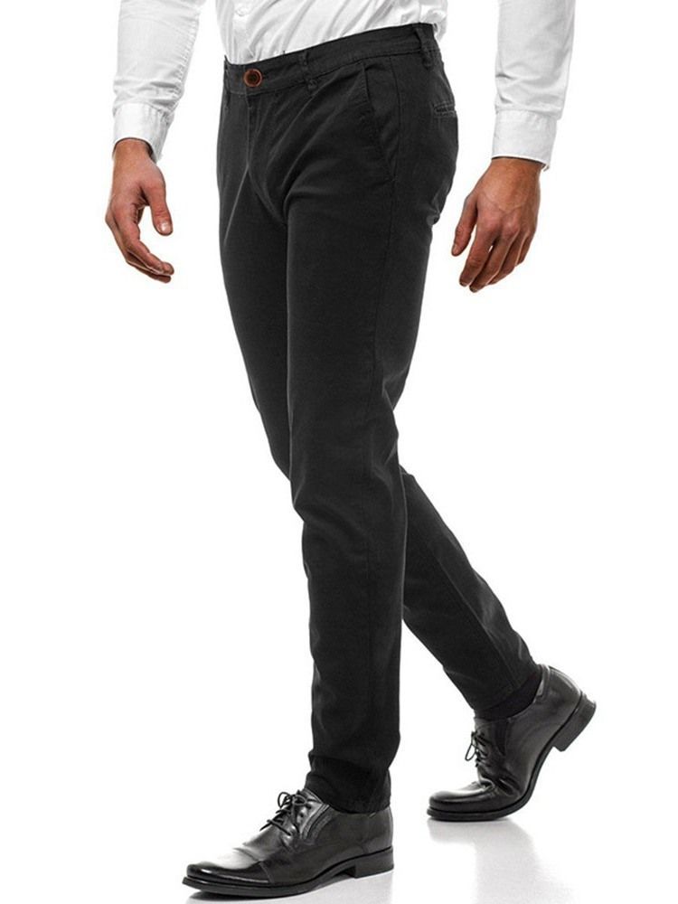 Pantalon Décontracté Uni À Taille Moyenne Pour Hommes