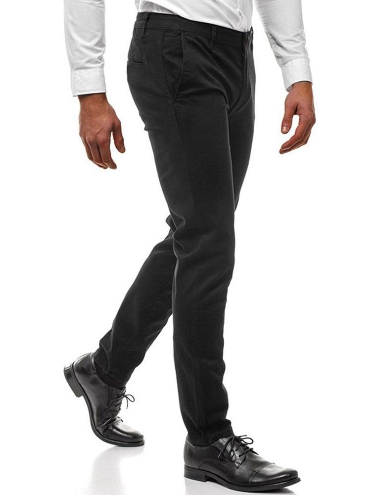 Pantalon Décontracté Uni À Taille Moyenne Pour Hommes