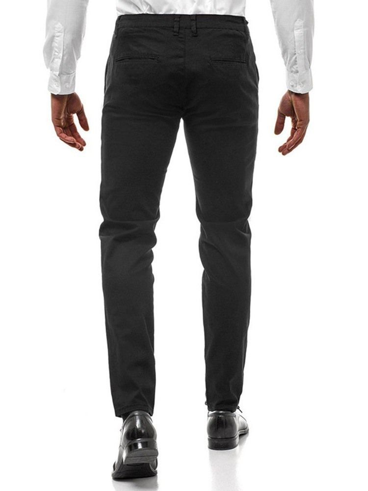 Pantalon Décontracté Uni À Taille Moyenne Pour Hommes