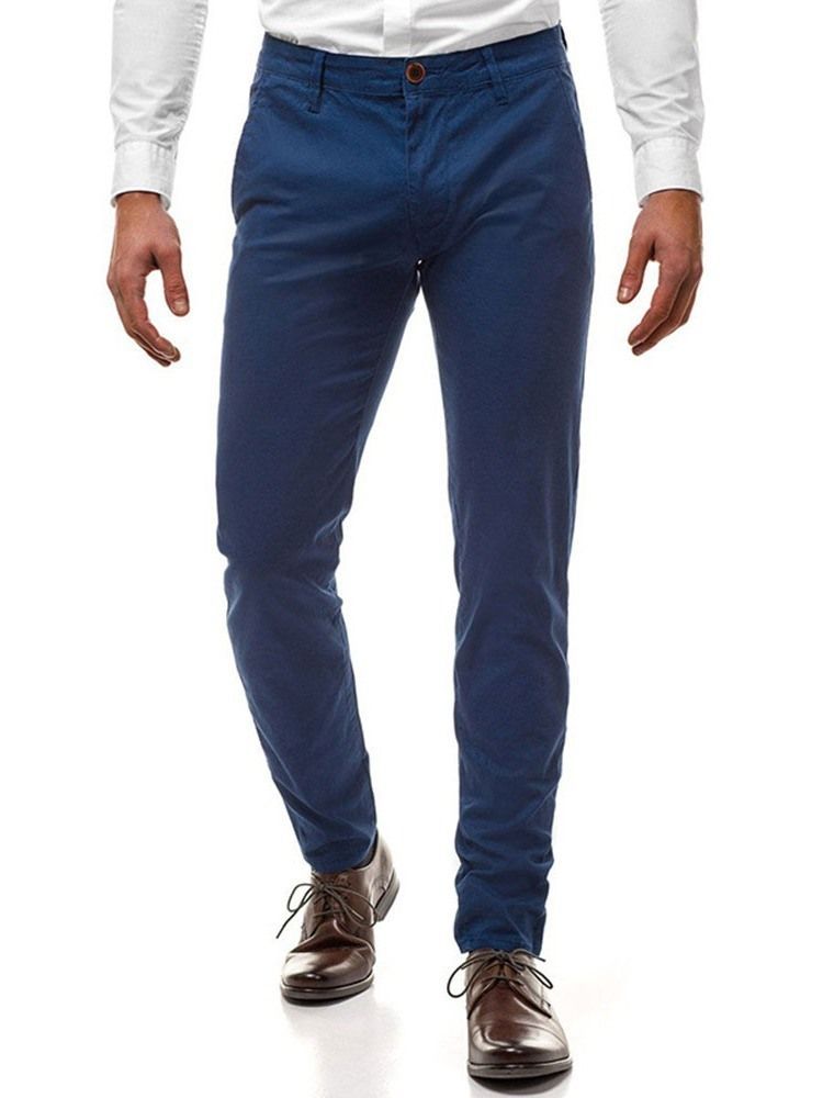 Pantalon Décontracté Uni À Taille Moyenne Pour Hommes