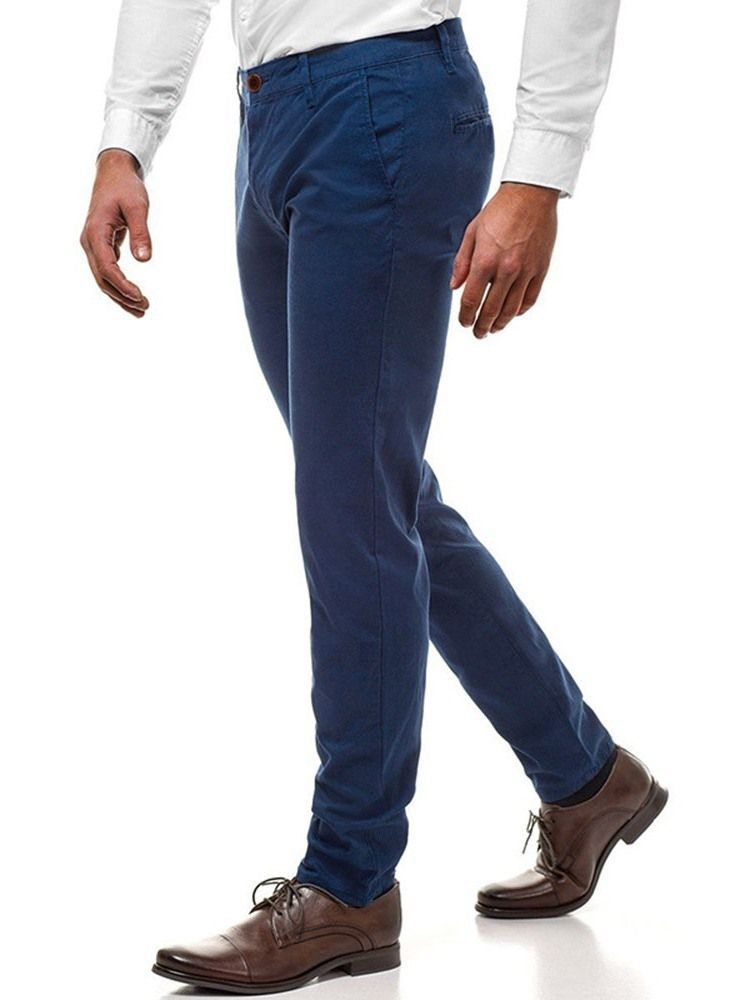 Pantalon Décontracté Uni À Taille Moyenne Pour Hommes