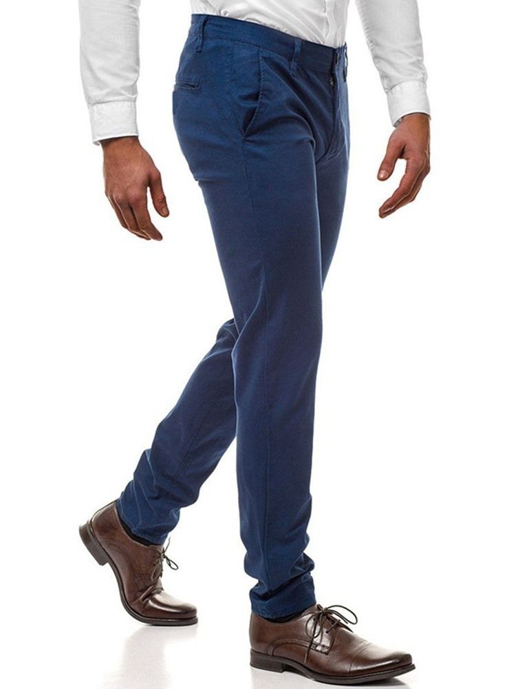 Pantalon Décontracté Uni À Taille Moyenne Pour Hommes